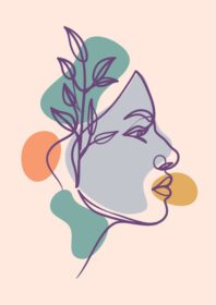 پوستر زن چهره یک خط پوستر نقاشی هنری با گیاه