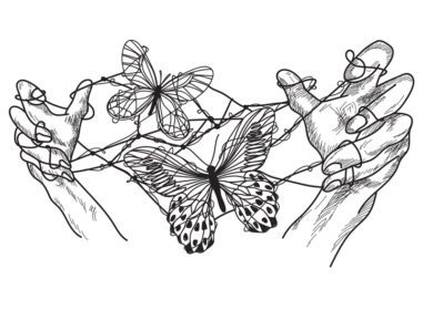 وکتور هنر خال کوبی دست با پروانه