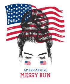 پوستر مدل موی زنانه موی نامرتب با پس زمینه پرچم آمریکا