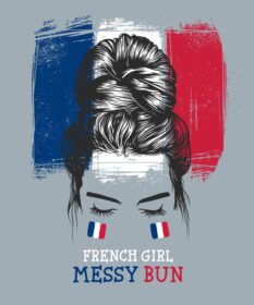 پوستر مدل موی زنانه موی نامرتب با پس زمینه پرچم فرانسه
