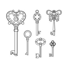 وکتور قفل های قدیمی کلیدهای طرح سوراخ کلید قفل به سبک ویکتوریایی