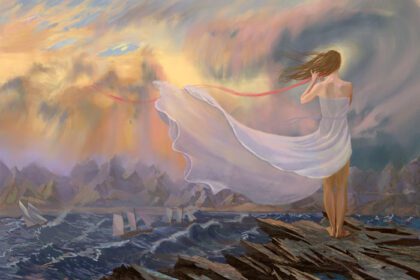 دانلود والپیپر نقاشی کشتی قایقرانی زنان آثار هنری دریا ابرها امواج باد اساطیر باد اسکرین شات موج
