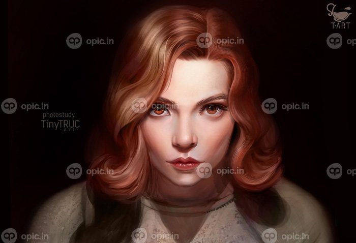 دانلود والپیپرهای TiNy Truc اثر هنری با نگاه کردن به صورت بیننده با نمای جلویی مو قرمز