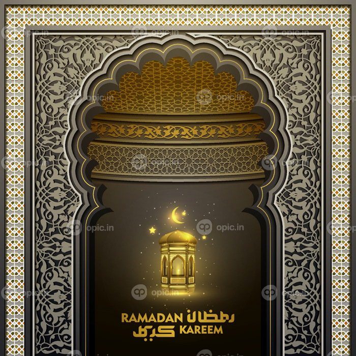 دانلود طرح وکتور الگوی درب مسجد تبریک رمضان کریم با خط عربی