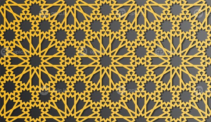 دانلود طرح الگوی طلایی تزئین شده سنتی اسلامی در زمینه خاکستری تیره